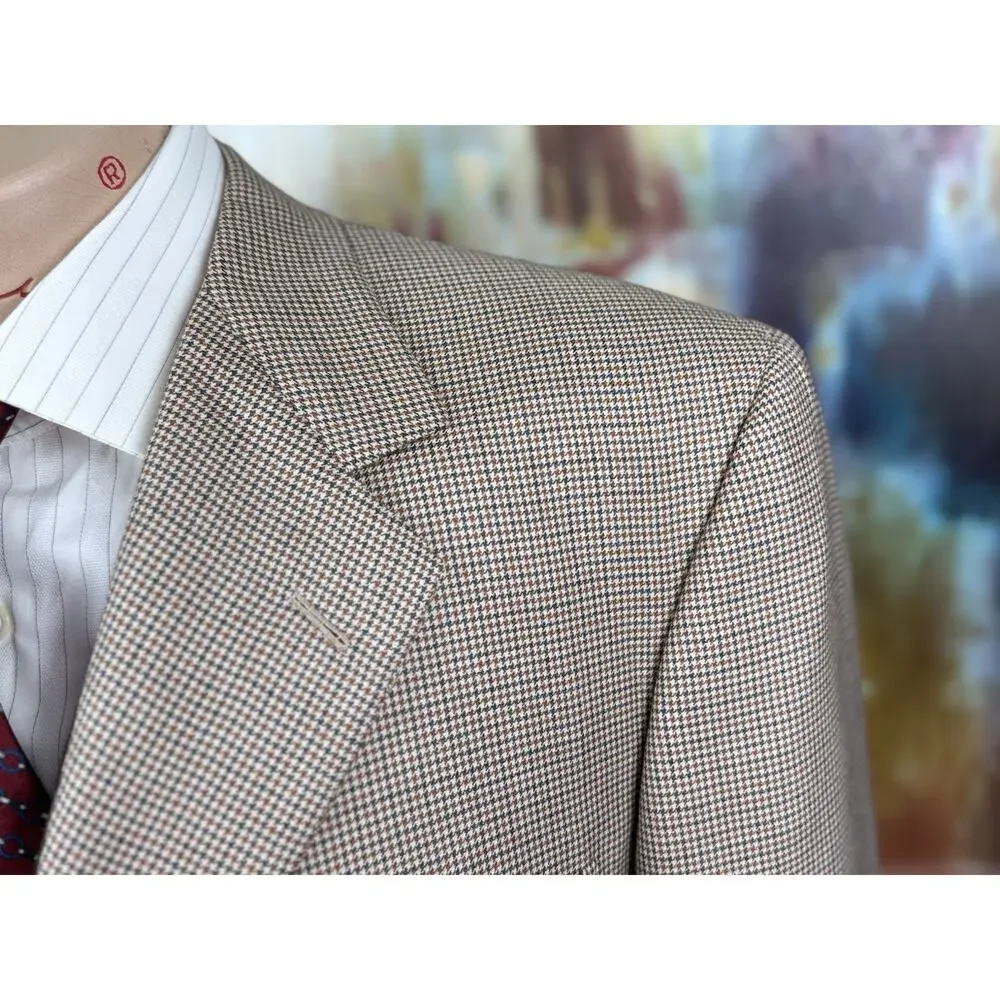 Brioni Nomentano Blazer 44L Cashmere Silk Cream Orange Houndstooth Sport Coat